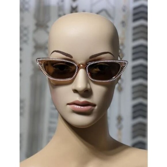 Light Brown Rhinestone Cat Eye Sunglasses - Picture 1 of 3